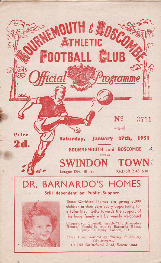 <b>Saturday, January 27, 1951</b><br />vs. Bournemouth and Boscombe Athletic (Away)